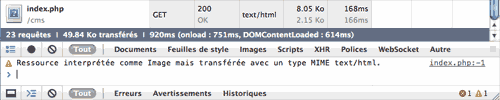 Erreur dans l'inspecteur Web de Safari : Ressource interprétée comme Image mais transférée avec un type MIME text/html